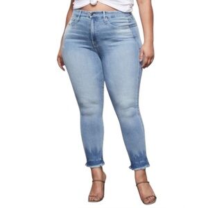 GOOD AMERICAN “Good Legs” Light Wash Raw Hem Cropped Ankle Skinny Jeans - W18